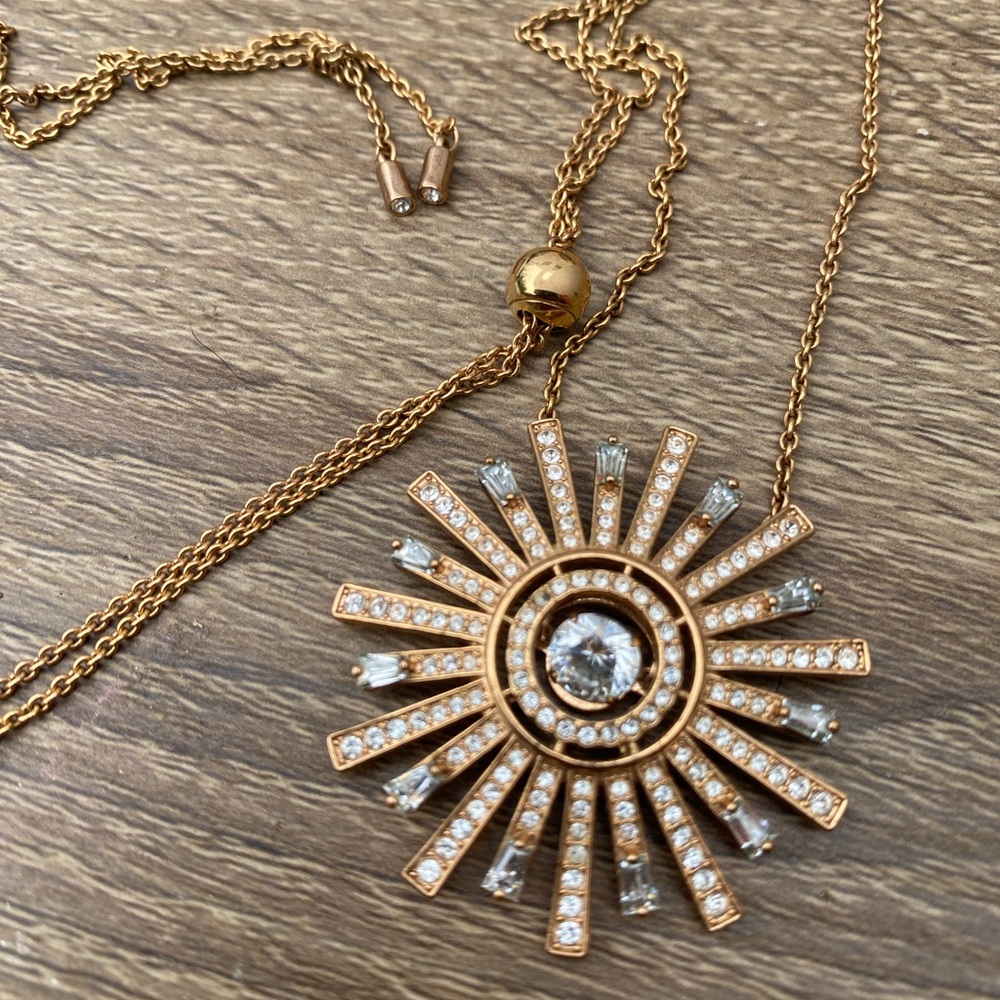 Swarovski Gold and Diamond Starburst Pendant Necklace with Textured Rays
